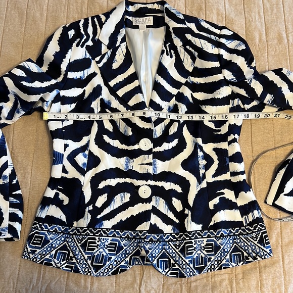 Scapa Lauren Perre Button Front Blazer/Jacket Blue/White Fully Lined Size 6 - Picture 8 of 10